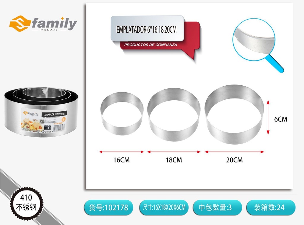 Emplatador circular 6x16 18 20cm para repostería