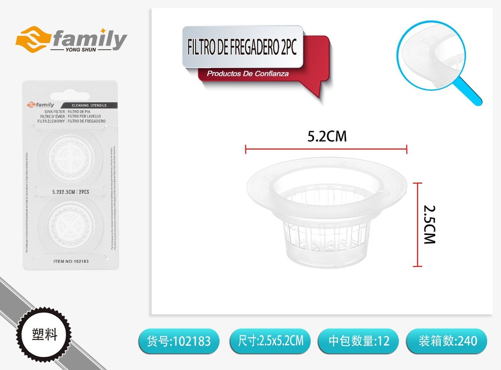 Filtro de fregadero de plástico transparente 2pcs 5.2x2.5cm para cocina