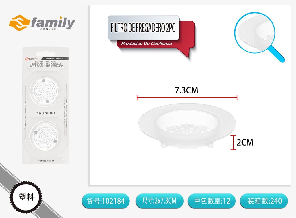 Filtro de fregadero plástico blanco 7.5cm 2pcs para cocina