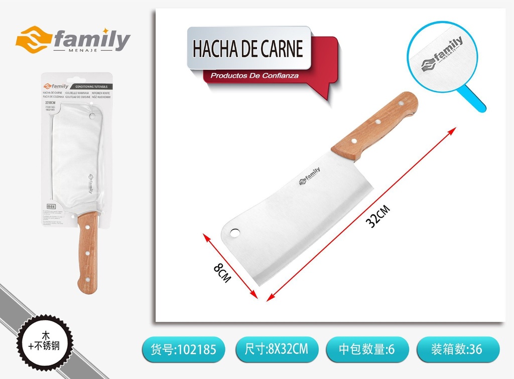 Hacha de carne 32x8 cm - Herramientas de cocina para cortado