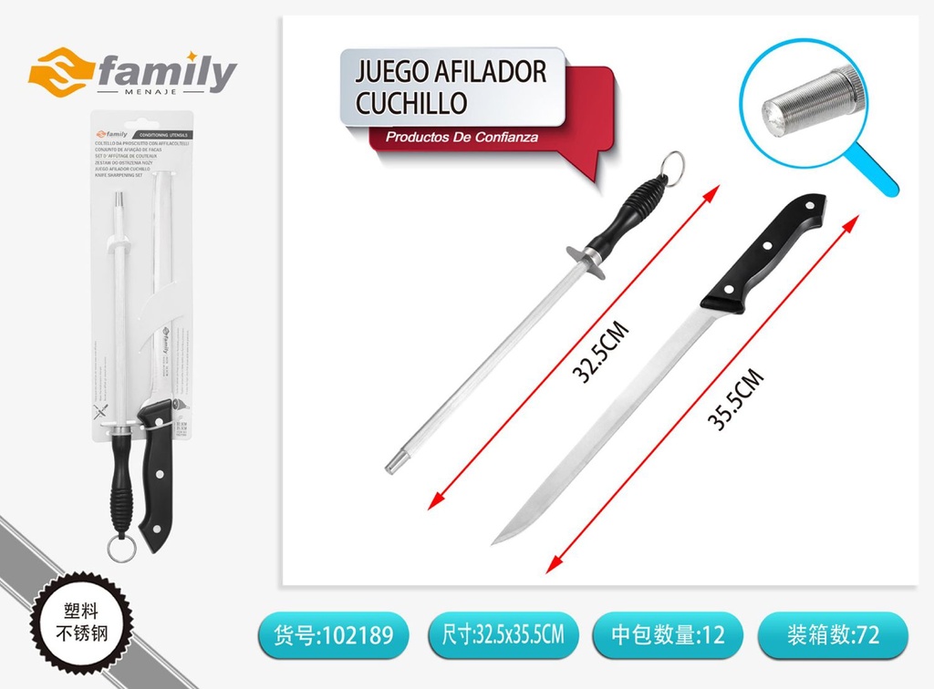 Juego de afilador y cuchillo jamonero 32.5cm/35.5cm para cocina