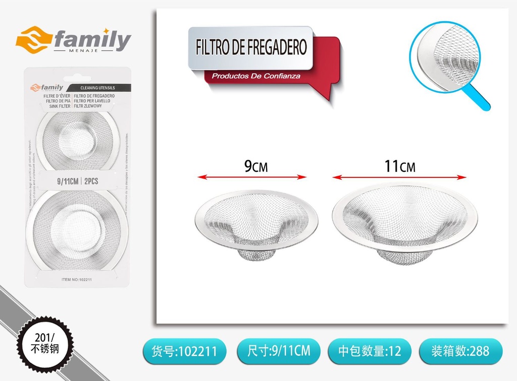 Filtro de fregadero 9 cm/11 cm - Accesorios de cocina