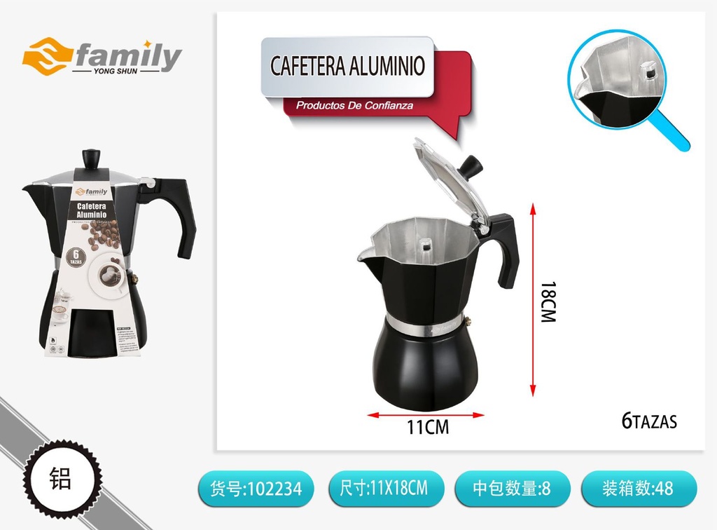 Cafetera de aluminio mate negro KPG-6