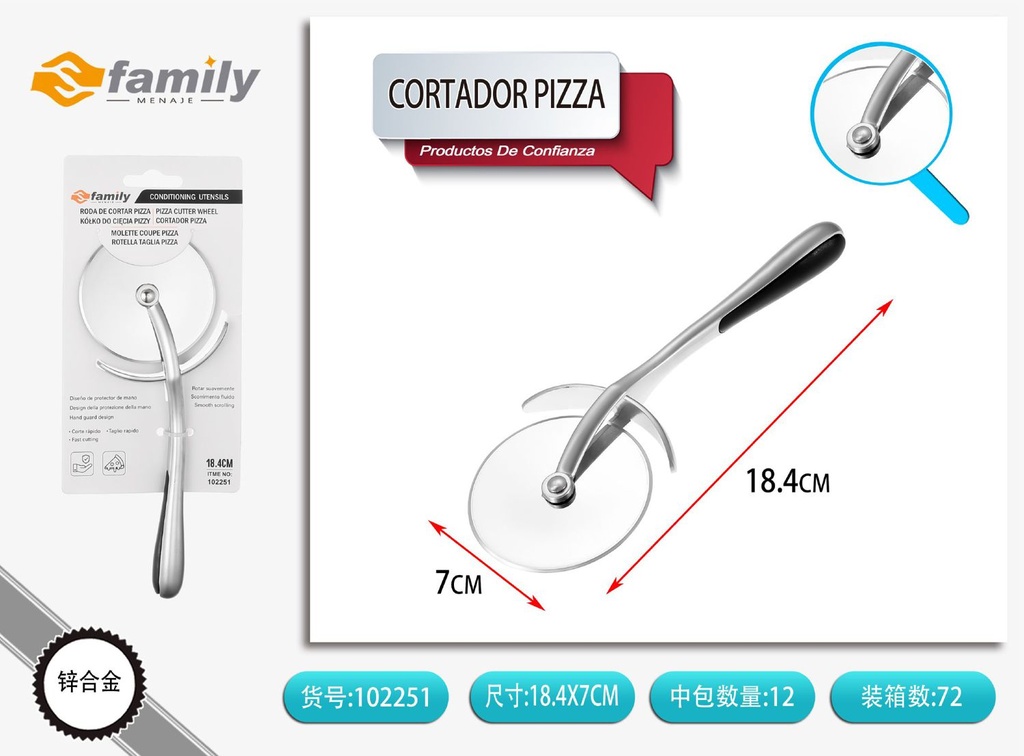 Cortador de Pizza Niquelado 18.4cm - Utensilios de cocina