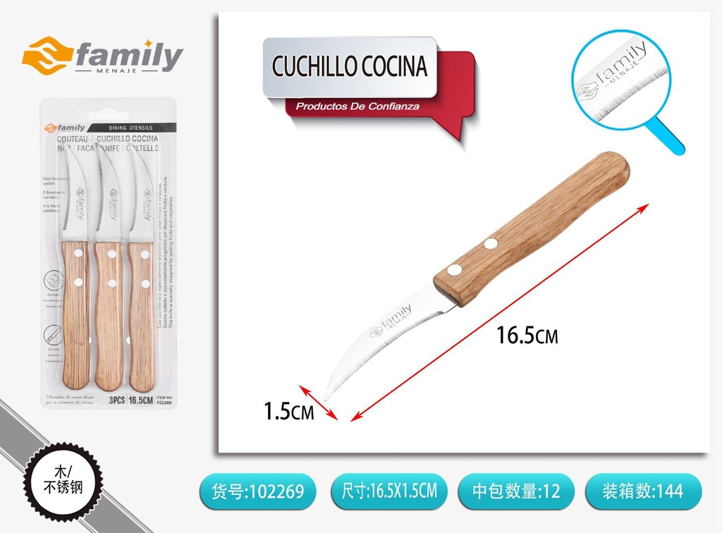 Cuchillo de cocina con mango de madera 3PCS - Utensilios de cocina