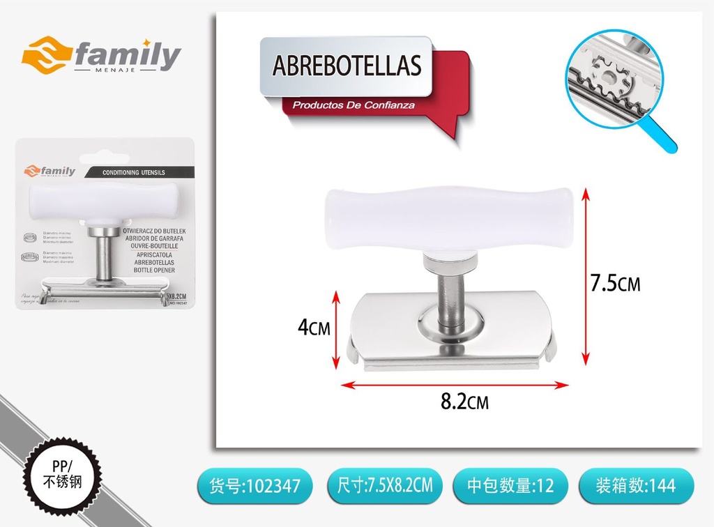 Abrebotellas de acero inoxidable 6.5x8.2cm para cocina