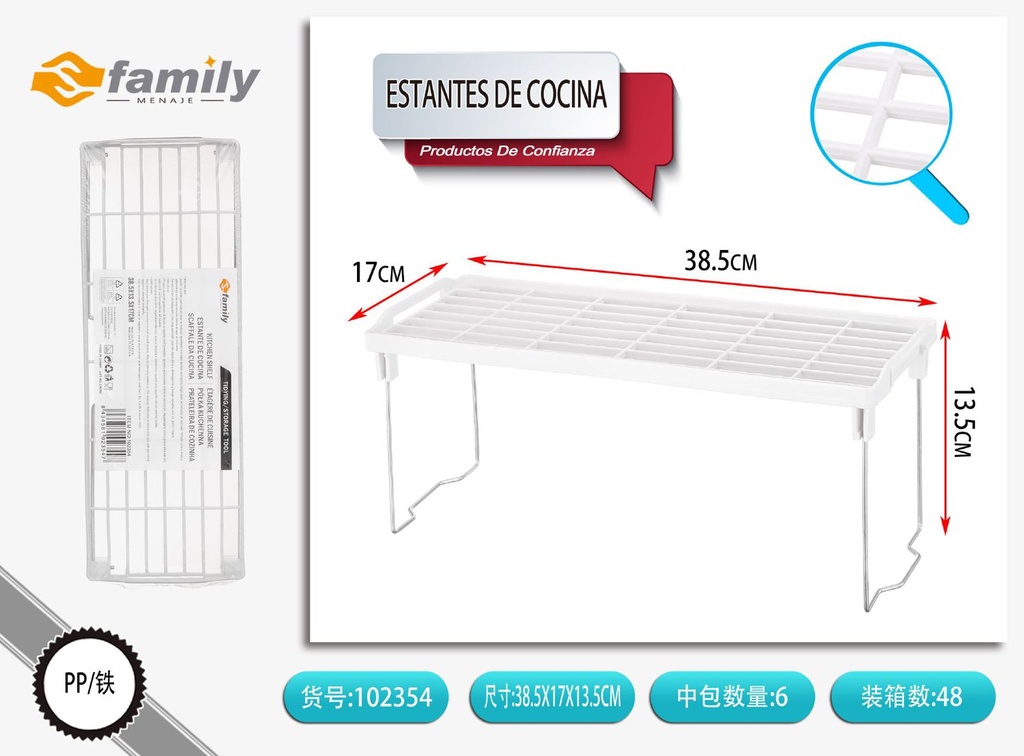 Estante de cocina 38.5x13.5x17cm para almacenamiento y organización