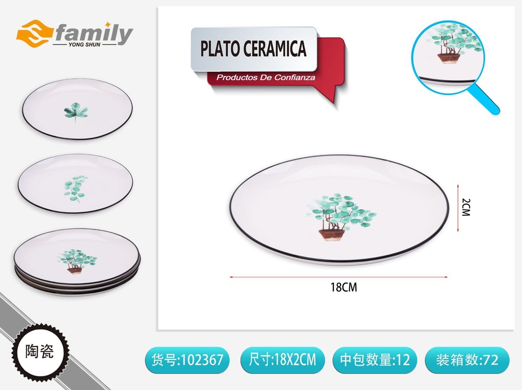 Plato de cerámica 18x2cm para servir