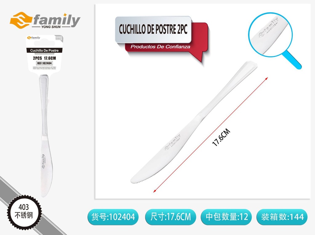 Cuchillo de Postre 2Pcs 17.6cm - Cuchillos de Fruta con Doble Línea