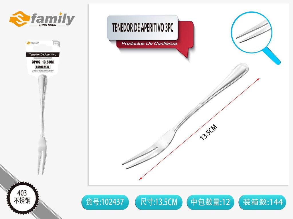 Tenedor de aperitivo 13.5cm 3pcs para servir