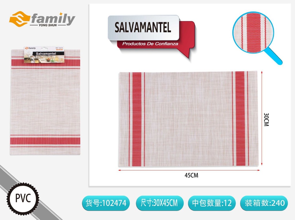 Salvamantel rojo 30x45cm para mesa y cocina