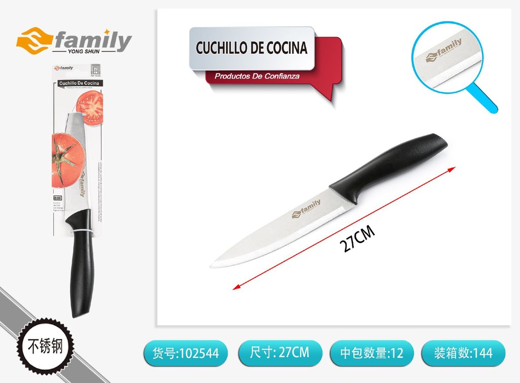 Cuchillo de cocina 27cm con mango negro