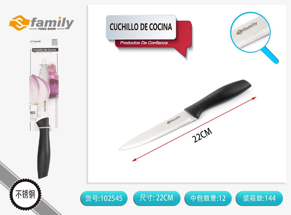 Cuchillo de cocina 22 cm con mango antideslizante - Utensilios de cocina