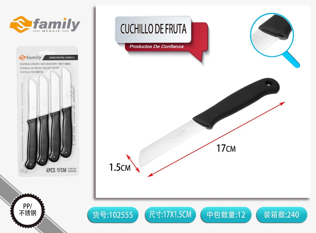 Cuchillo de fruta 4" / 0.8 mm 4 piezas - Utensilios de cocina
