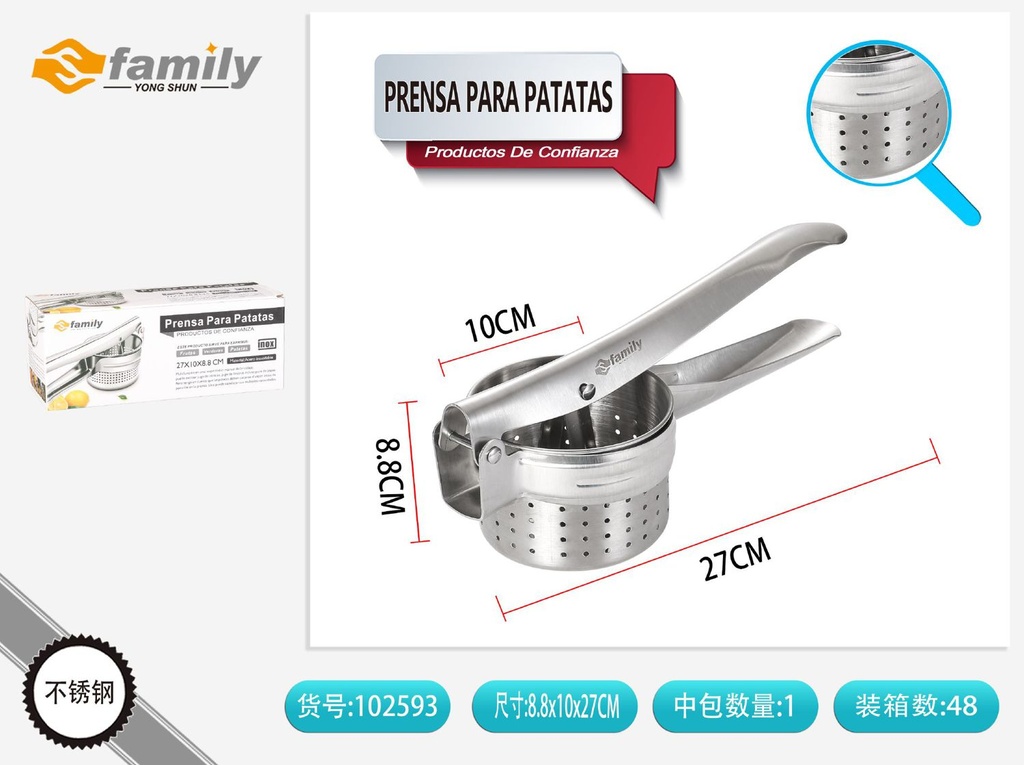 Prensa para patatas manual de acero inoxidable