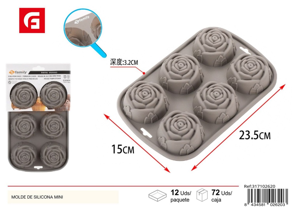 Molde de silicona mini rosa 24.5x16x3.2cm - Utensilios de repostería
