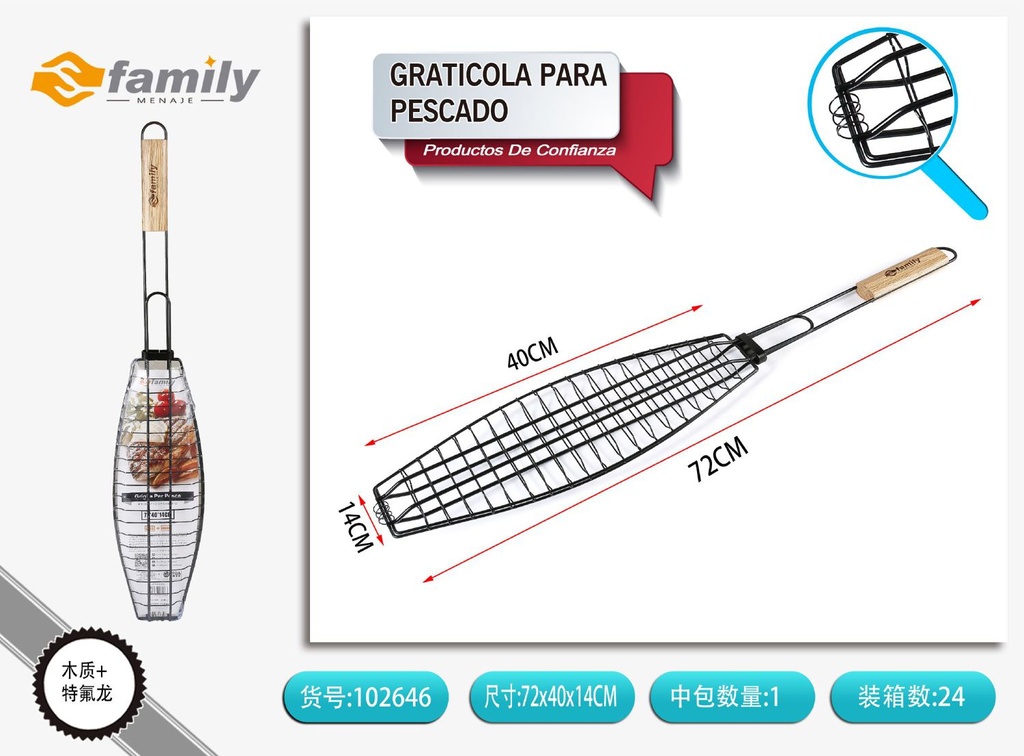 Parrilla para pescado 72x40x14cm