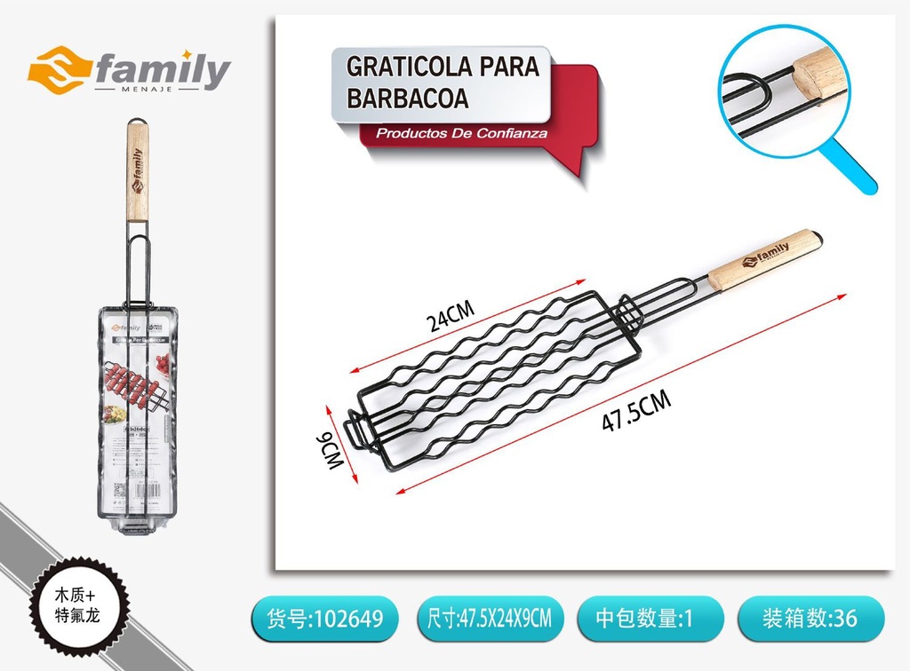 Parrilla para barbacoa negra 47.5x24x9cm para cocinar