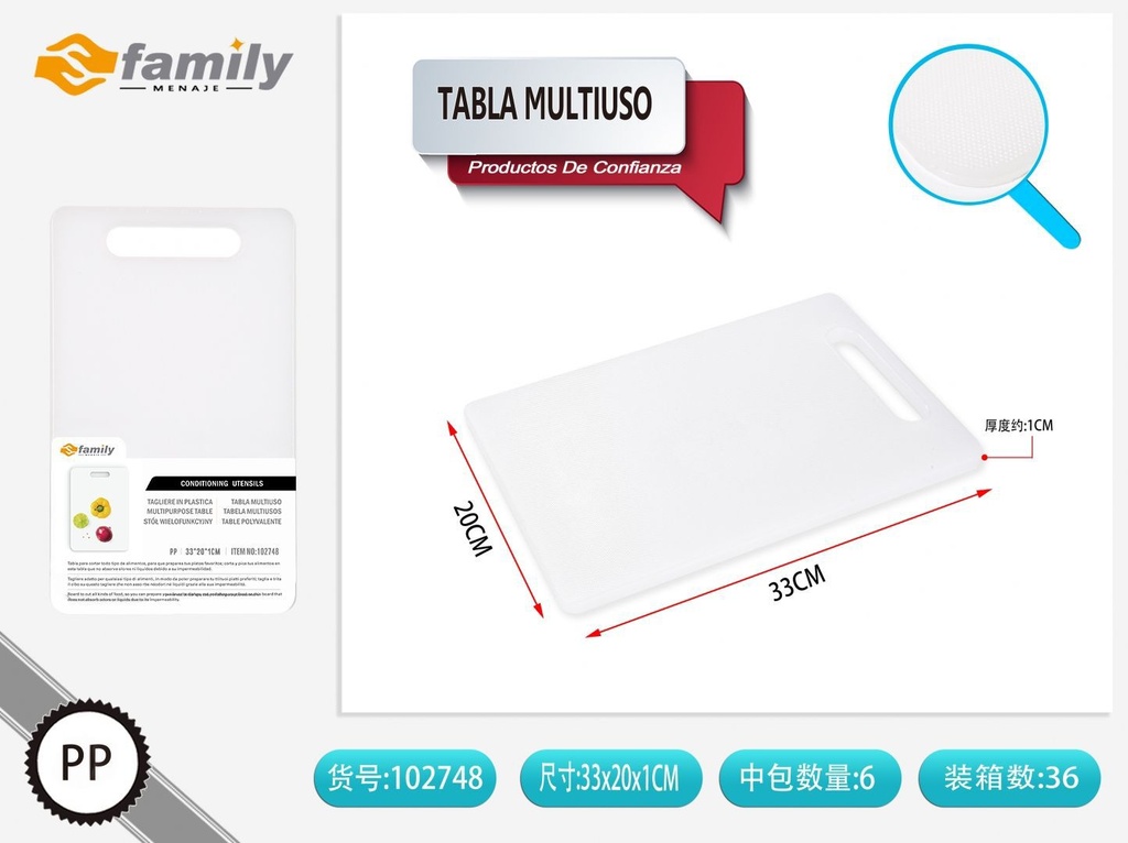 Tabla multiusos blanca 33x20x1 cm - Accesorios de cocina
