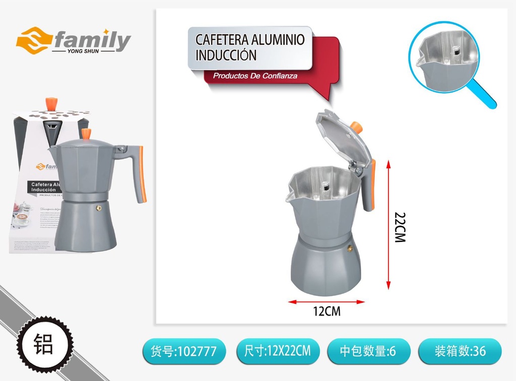 Cafetera de aluminio para inducción 9 tazas