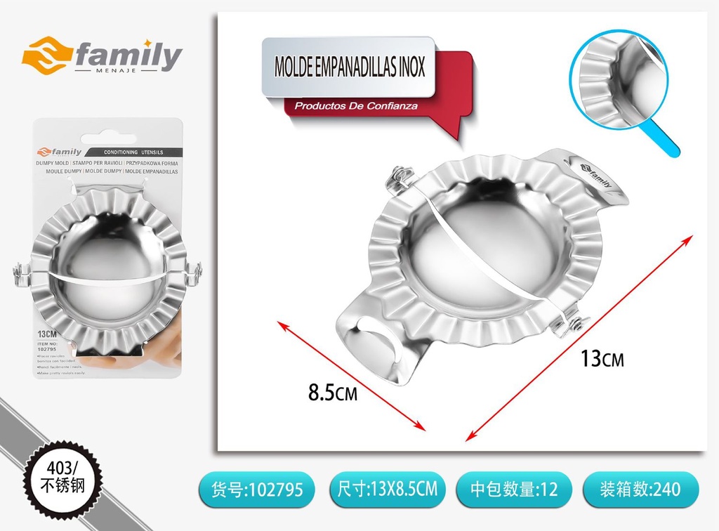 Molde de empanadillas grande de acero inoxidable 19x8.7 cm - Herramientas de cocina