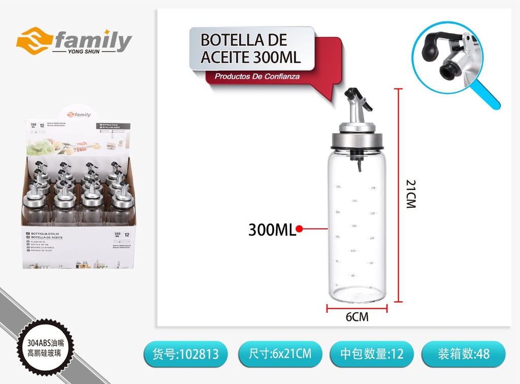 Botella de aceite 300ml con boquilla para cocina