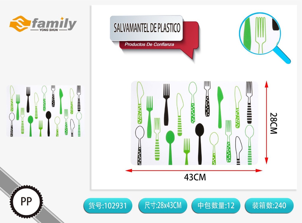 Salvamantel de plástico ecológico 43x28cm para mesa