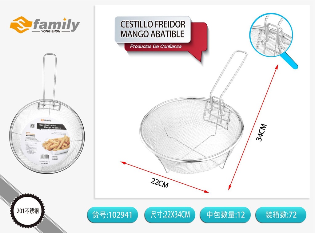 Cestillo freidor con mango abatible 22cm para cocina