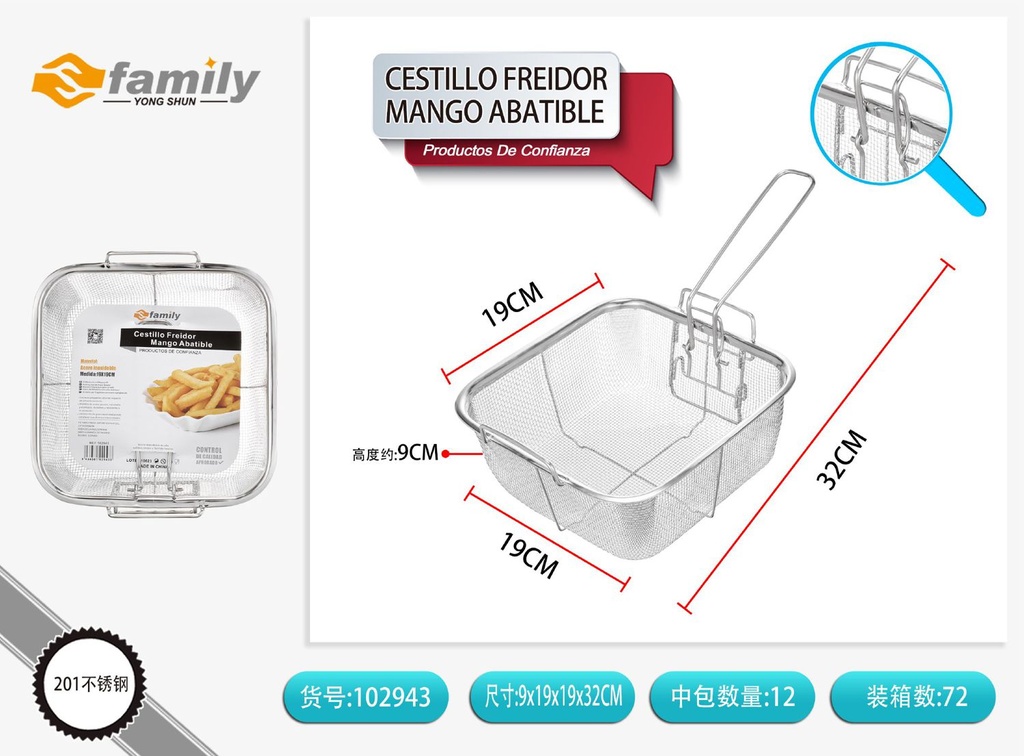 Canasta para freír con mango abatible 19.5x19.5 cm - Accesorios de cocina y fritura