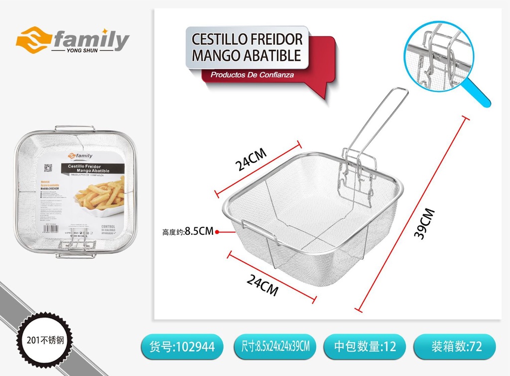 Cestillo freidor mango abatible 24x24cm - Utensilios de cocina