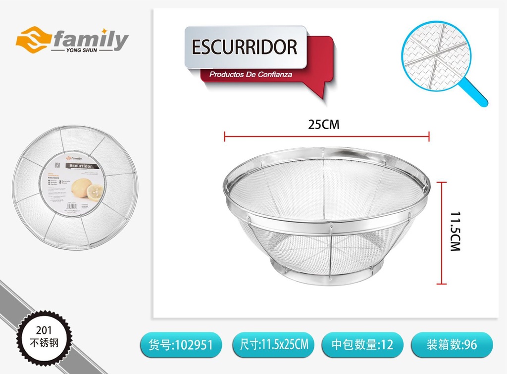 Escurridor de malla 25cm para cocina