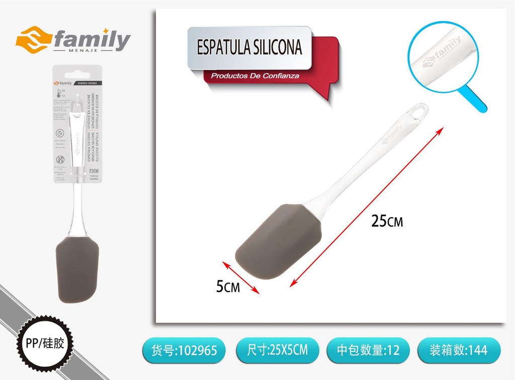 Espátula de silicona 25cm con mango de PS para cocina y repostería