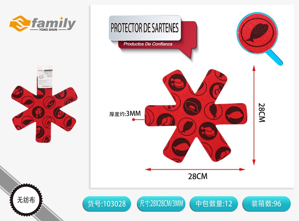 Protector de sartenes hexagonal de fieltro rojo 28cm 2pcs