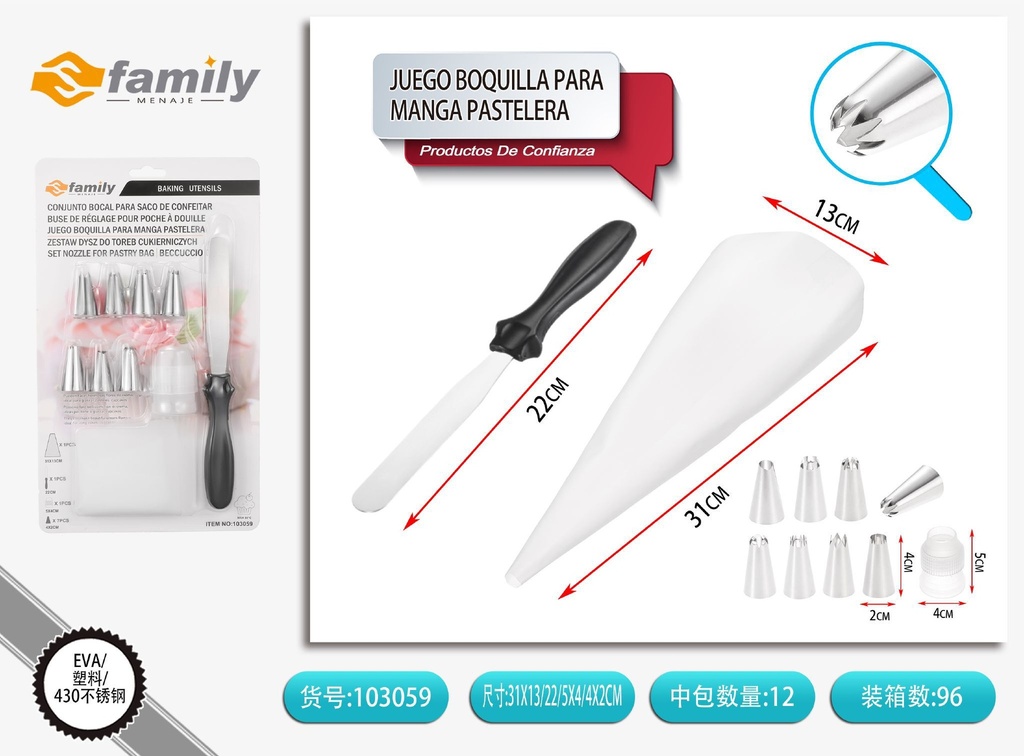 Juego boquilla para manga pastelera 10 pcs - Utensilios de cocina