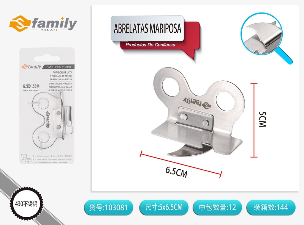 Abrelatas mariposa multiusos
