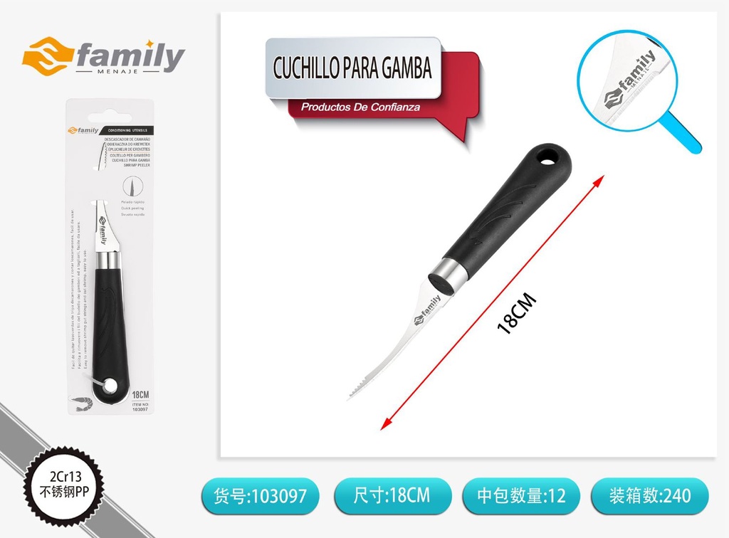 Cuchillo para gambas plástico de 15 cm - Utensilios de cocina