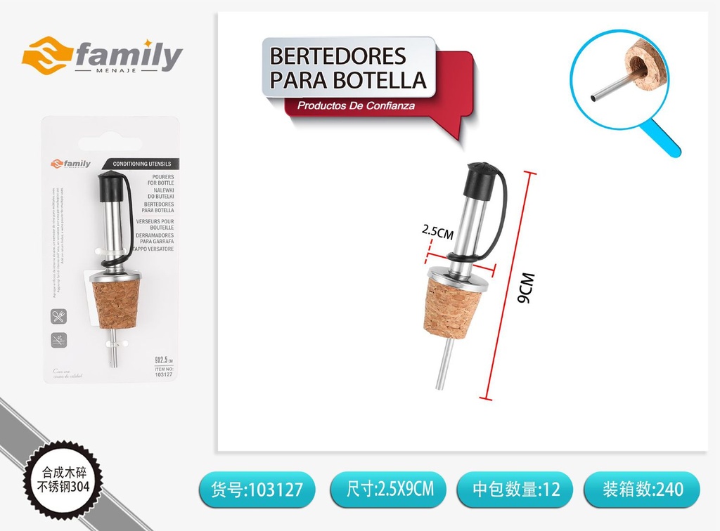 Vertedores para botella con tapón de madera estándar 9*2.5cm, utensilios de cocina