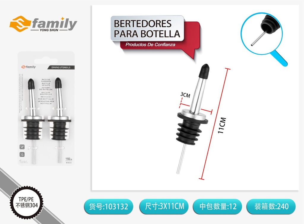 Vertedores para botella 2pcs 11.5x3cm