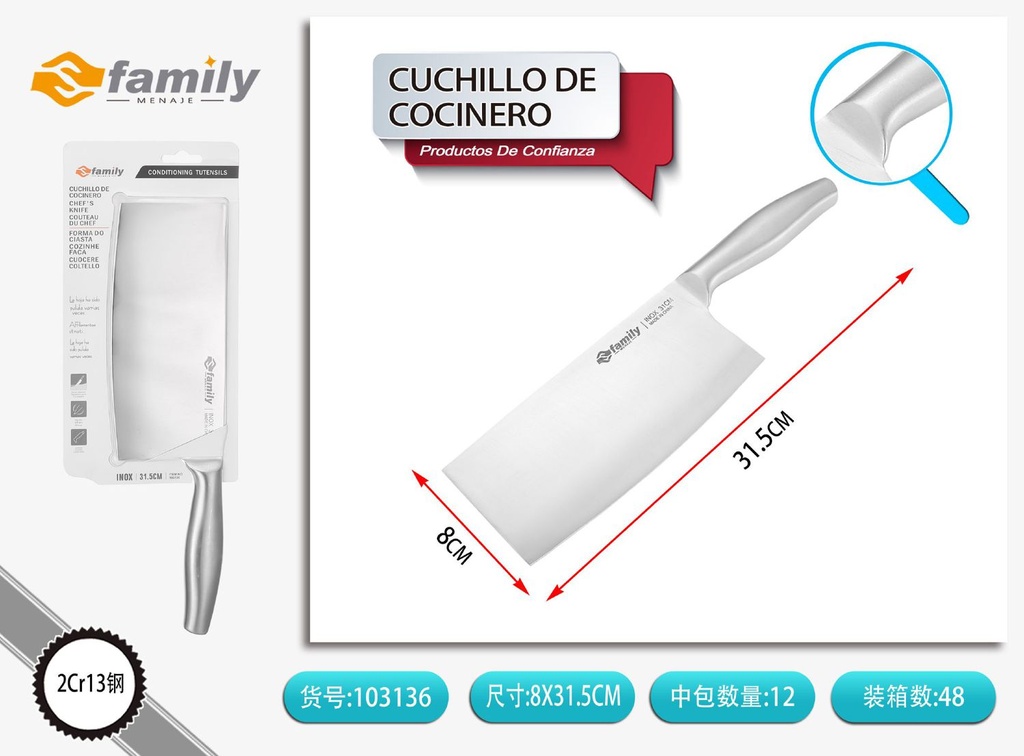 Cuchillo de cocinero 31cm para cortar alimentos