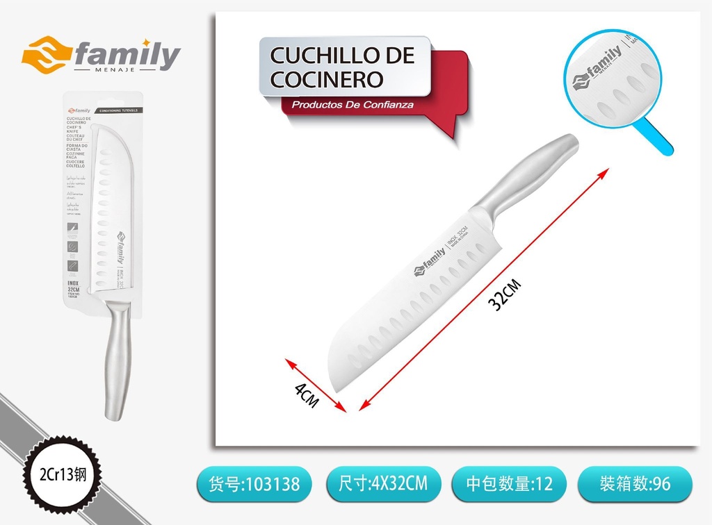 Cuchillo de cocinero 31 cm con mango hueco - Utensilios de cocina