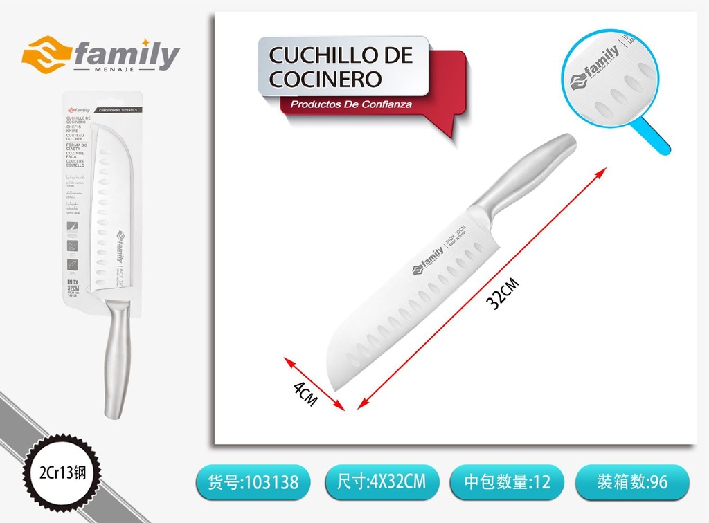 Cuchillo de cocinero japonés 31cm, alta precisión