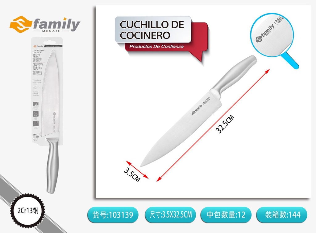 Cuchillo de cocina con mango hueco 33cm