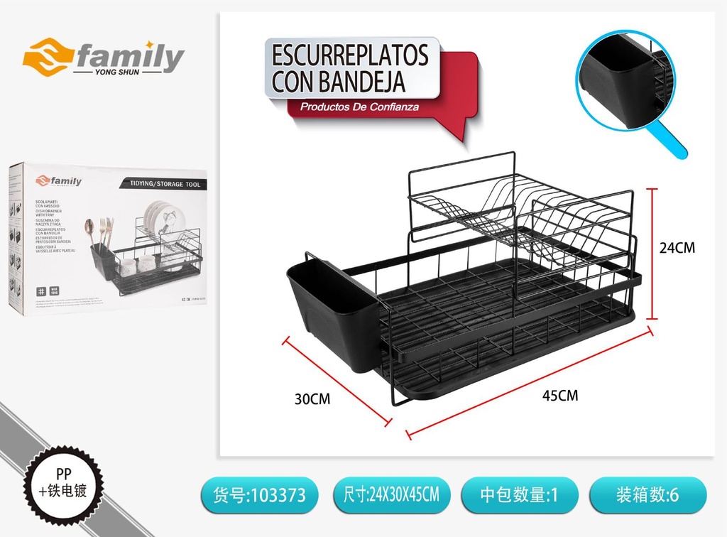 Escurreplatos con bandeja 43.5x32x24cm, organizador de cocina