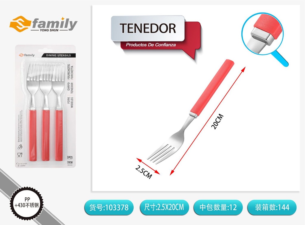 Tenedor plástico 20.5*2.5cm (3pcs) - Utensilios de mesa