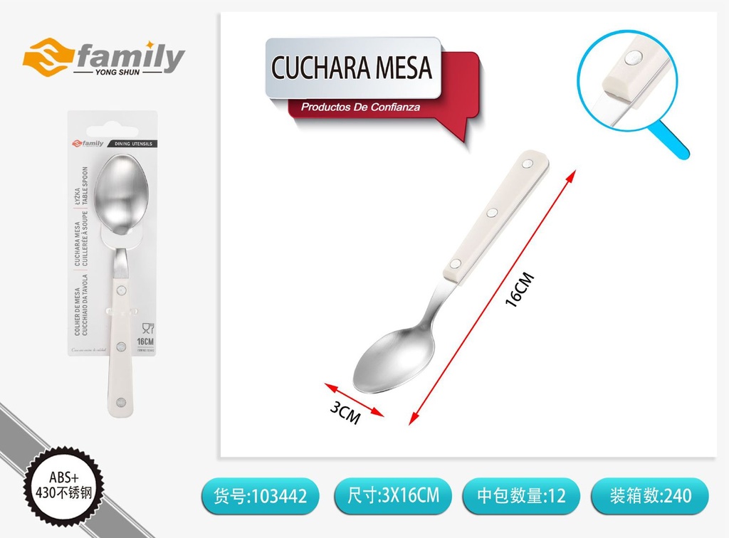 Cuchara de mesa pequeña blanca 16*3cm*1.5mm - Utensilios de cocina