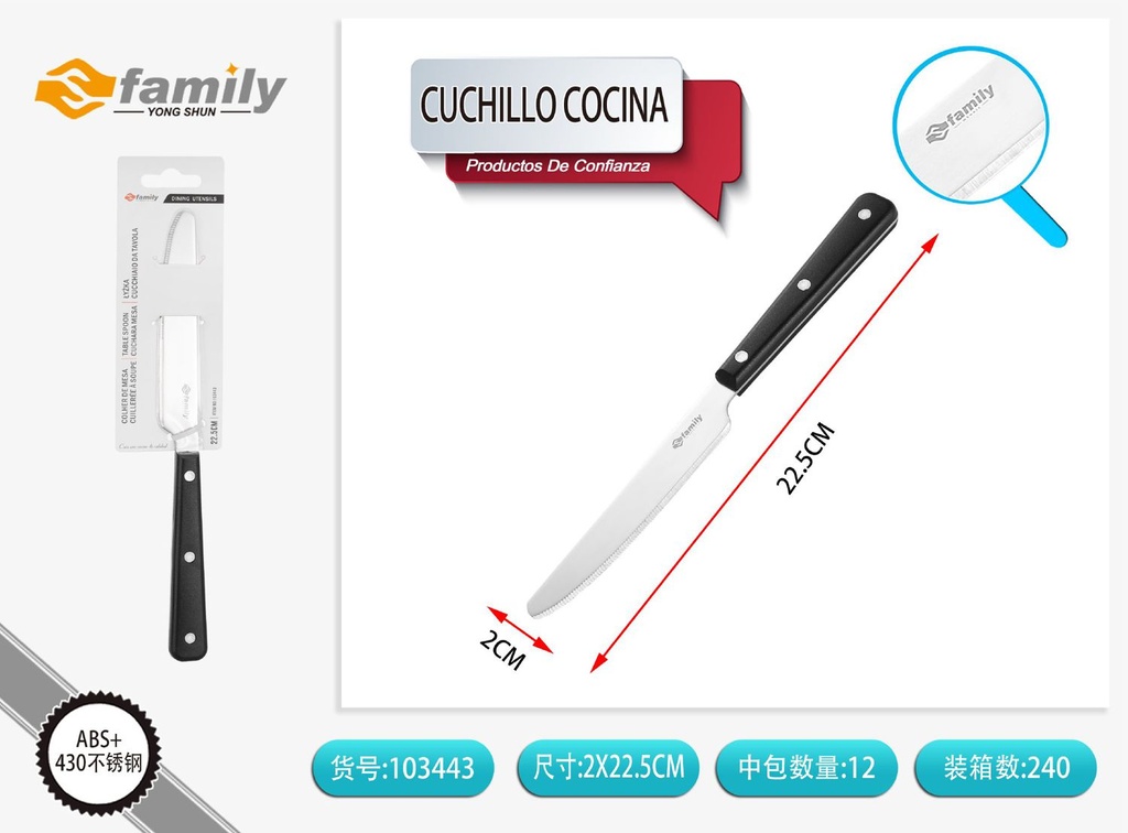 Cuchillo de cocina de plástico negro 22.5x2 cm - Utensilios de cocina