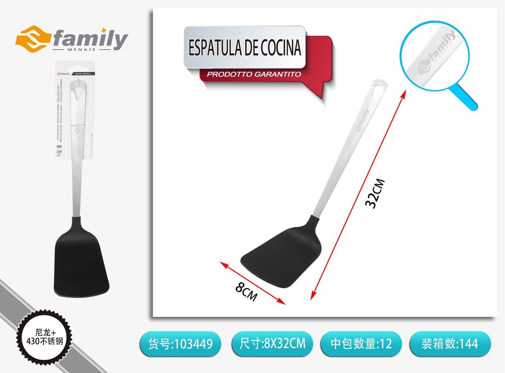 Espátula de cocina de acero inoxidable y nylon 32.6x10cm