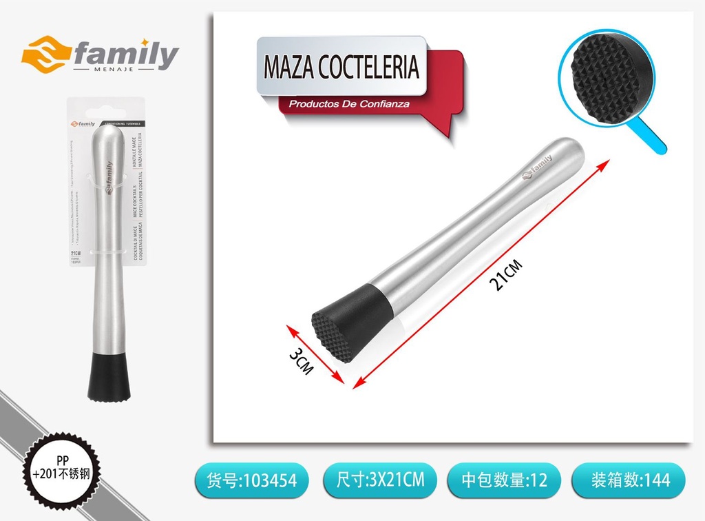 Maza coctelera de acero inoxidable 21 cm - Utensilios de cocina