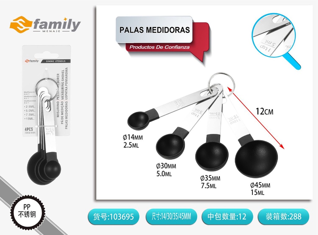 Palas medidoras 12 x 4.5 cm - Utensilios de cocina