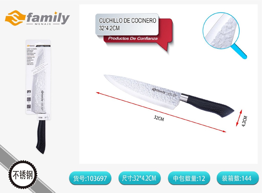 Cuchillo de cocinero 32.5cm de acero inoxidable para cocina